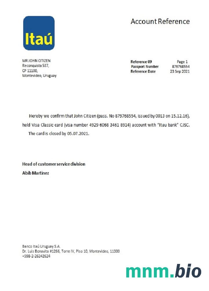 Przykład zamknięcia banku Urugwaj Itau w formatach Word i PDF